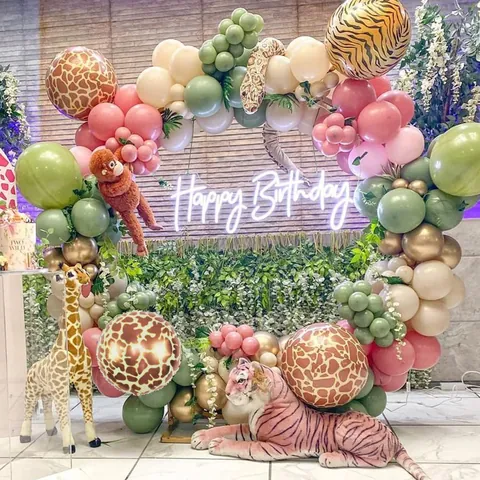 Jungle Safari Balloon Arch Sage Green Gold Animal Print Balloons For Kids Birthday Party Baby Shower Decoration