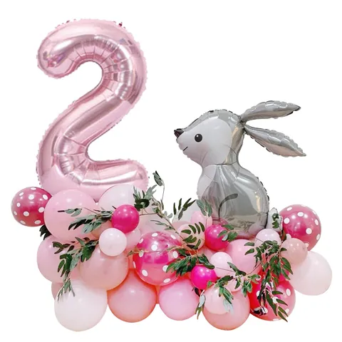 Cartoon Rabbit Number Balloon Decoration Aluminum Foil Latex Balloons For Kids Birthday Party Theme Festive Decor