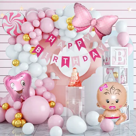 Kit Arco di Palloncini per Festa di Compleanno Primo Dente Baby Shower Palloncini in Lattice e Alluminio per Ragazzo Ragazza