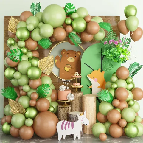 Jungle Safari Animal Theme Balloon Garland Arch Kit With Latex Balloons Palm Leaves For Kids Birthday Party Decoration