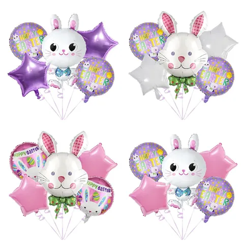Ballons en Feuille d'Aluminium de Pâques Dessin Animé Lapin Poussin Œuf de Pâques Ballons en Forme d'Étoile pour Décoration de Fête