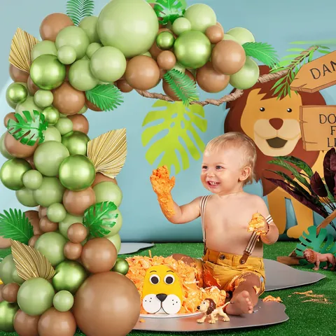 Jungle Safari Animal Theme Balloon Garland Arch Kit With Latex Balloons Palm Leaves For Kids Birthday Party Decoration