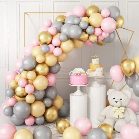 Macaron Rosa Chrom Gold Grau Ballonbogen Set Latex Ballons Girlande Für Geburtstag Hochzeit Baby Shower Party Dekoration