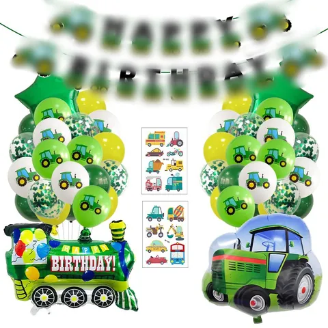 Tractor Construction Vehicle Theme Kids Birthday Party Decoration Kit Latex Foil Balloons Happy Birthday Banner Stickers Farm Supplies