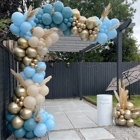Kit Arche de Ballons Bleu Marine Or Sable Ballons en Latex Mat Métallique pour Décoration de Fête d'Anniversaire et de Mariage