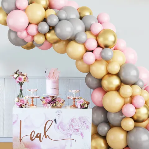 Macaron Rosa Chrom Gold Grau Ballonbogen Set Latex Ballons Girlande Für Geburtstag Hochzeit Baby Shower Party Dekoration