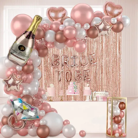 Rose Gold Bridal Shower Balloon Arch Kit With Bride To Be Letters Champagne Bottle Diamond Ring Balloons For Wedding Decoration