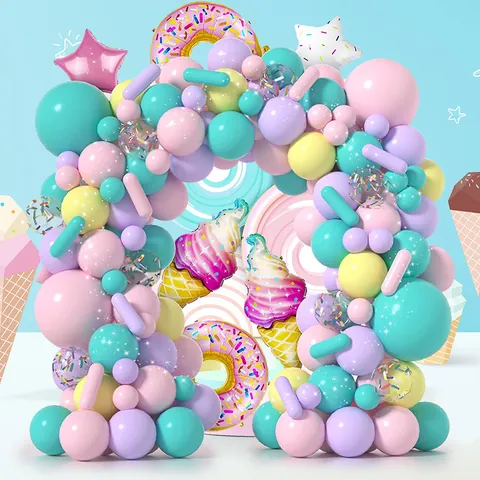 Macaron Balloon Garland Arch Kit Sweet Donut Ice Cream Foil Balloons Latex Balloons For Baby Birthday Party Decoration