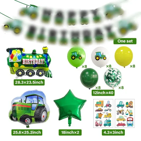 Tractor Construction Vehicle Theme Kids Birthday Party Decoration Kit Latex Foil Balloons Happy Birthday Banner Stickers Farm Supplies