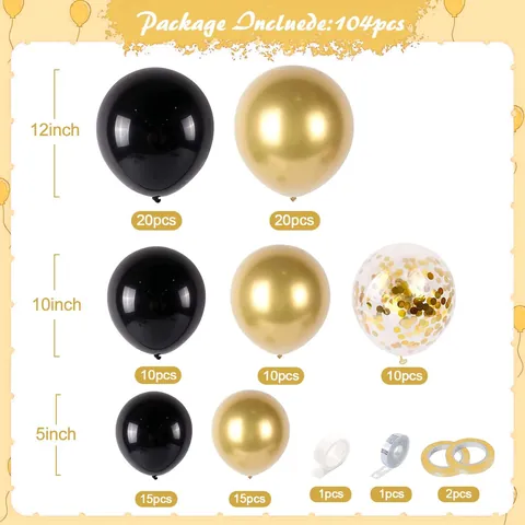 Metallic Gold Black Latex Confetti Balloon Arch Kit For Graduation Wedding Birthday Party Decorations DIY Balloon Garland Strip Glue Point