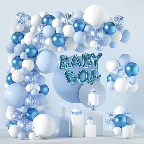 Babyparty Ballon Girlande Set Latex Aluminiumfolie Ballons Rosa Blau Weiß Geburtstag Party Deko Jungen Mädchen Gender Reveal