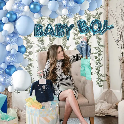 Babyparty Ballon Girlande Set Latex Aluminiumfolie Ballons Rosa Blau Weiß Geburtstag Party Deko Jungen Mädchen Gender Reveal