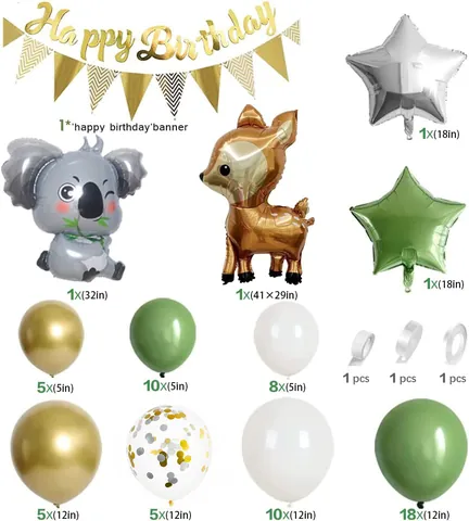 Jungle Safari Balloon Arch Kit Sage Green Gold White Latex Foil Animal Balloons Happy Birthday Party Decorations Set