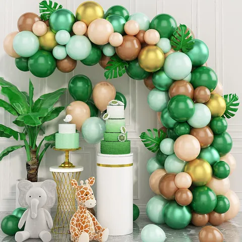 Arche de Guirlande de Ballons Vert Jungle Safari Forêt Thème Or Latex Ballons Simulation Feuilles Anniversaire Décor