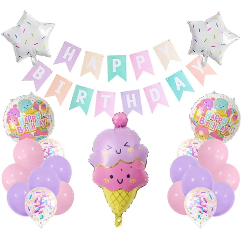 Macaron Eiscreme Aluminiumfolienballon Happy Birthday Banner Cartoon Süßigkeiten Form Latex Ballon Party Dekoration Zubehör