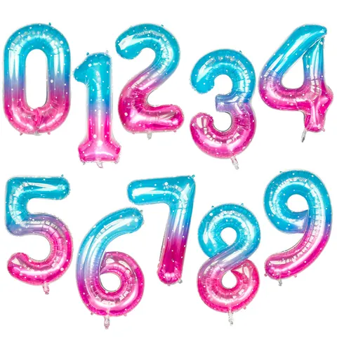 Ballon Chiffre Géant en Aluminium Dégradé Bleu Rose Ciel Étoilé pour Décoration de Fête Anniversaire Mariage Saint Valentin