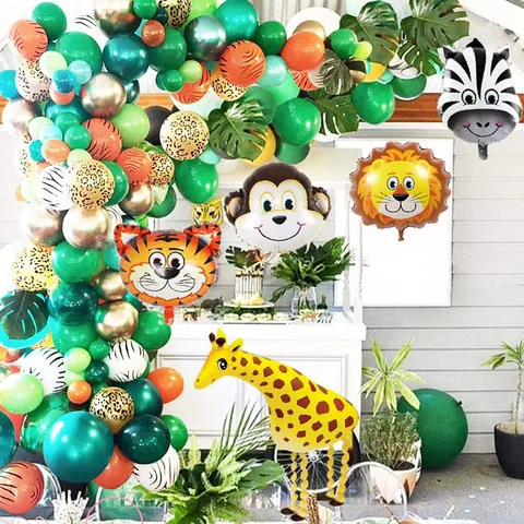 Jungle Safari Theme Party Decorations Animal Foil Balloons Latex Balloon Arch Garland Kit For Kids Birthday Party