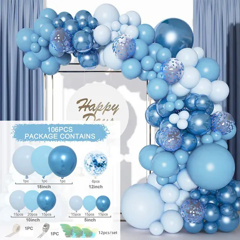Kit Arco Ghirlanda di Palloncini a Farfalla Blu Palloncini in Lattice Metallico Macaron Bianchi con Paillettes per Festa