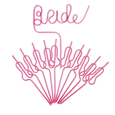 Pink Reusable Artistic Lettering Bride Straw For Bachelorette Party Wedding Decoration Novelty Plastic Drinking Straw