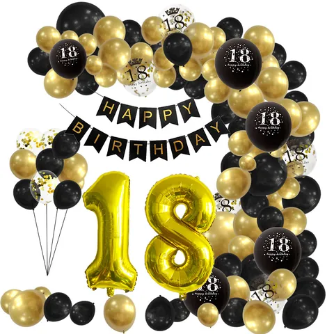 Black Gold Birthday Balloon Garland Kit With Large Foil Number Balloons Happy Birthday Banner For Adult Celebration Party Decor