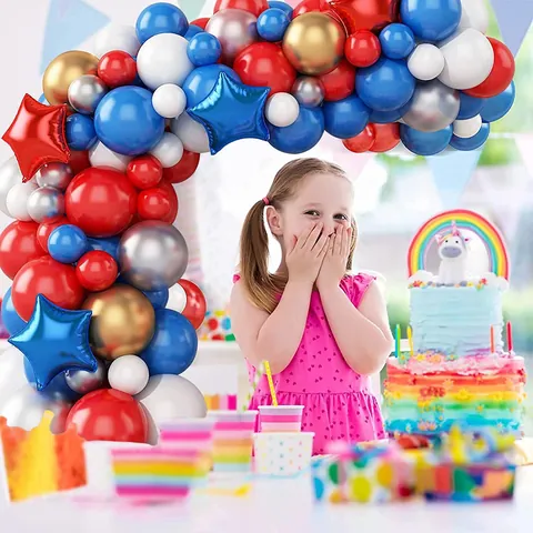 Arco di Palloncini Giorno dell'Indipendenza Rosso Blu Bianco Oro Argento Stella Palloncini per 4 Luglio Festa Decorazione