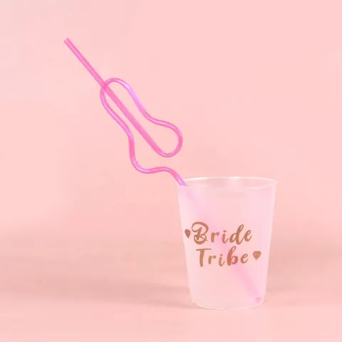 Pink Reusable Artistic Lettering Bride Straw For Bachelorette Party Wedding Decoration Novelty Plastic Drinking Straw
