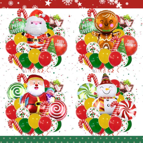 Ensemble de Ballons de Noël Père Noël Bonhomme de Neige Bonhomme de Pain d'Épice Feuille d'Aluminium Ballons en Latex pour Décoration de Fête de Noël