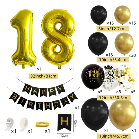 Black Gold Birthday Balloon Garland Kit With Large Foil Number Balloons Happy Birthday Banner For Adult Celebration Party Decor