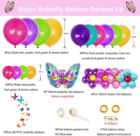 Kleurrijke Vlinder Ballonnenboog Decoratie Madeliefje Bloem Folieballonnen Kinder Verjaardagsfeest Achtergrond Slinger