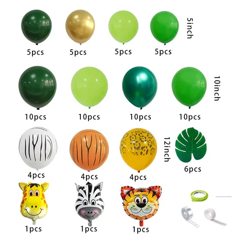 Jungle Safari Theme Birthday Party Decoration Animal Foil Balloons Green Latex Balloon Arch Backdrop Tablecloth Party Supplies