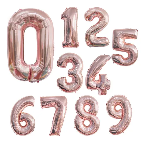 Globos de Papel de Aluminio con Números Oro Rosa Globos Digitales Mylar Para Decoraciones de Fiesta de Cumpleaños Boda Aniversario