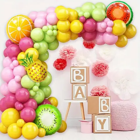 Hawaii Summer Fruit Balloon Garland Arch Kit Tropical Party Decoration Pineapple Watermelon Orange Kiwi Foil Balloons For Birthday Baby Shower