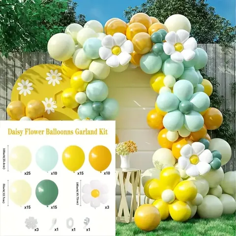 Summer Daisy Balloon Garland Arch Yellow Mint Green Cream White Latex Balloons For Birthday Party Wedding Outdoor Picnic Decor