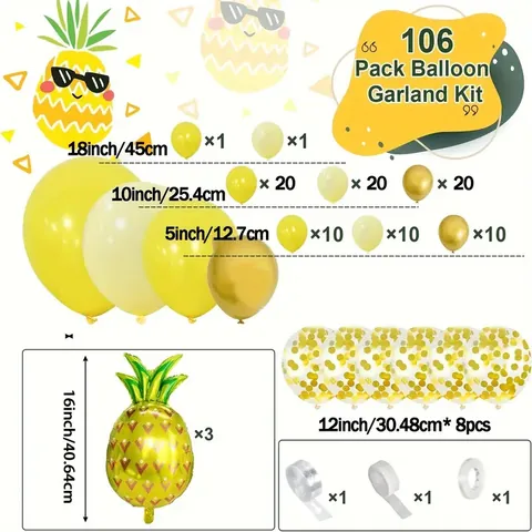 Hawaiian Pineapple Theme Balloon Garland Kit Tropical Yellow Gold Latex Foil Balloons Birthday Party Summer Venue Decor