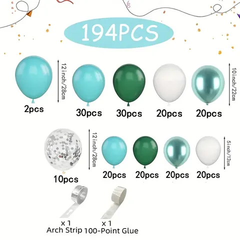 Blue Green Balloon Garland Arch Decoration For Birthday Wedding Graduation Party Latex Balloons With Silver Sequins