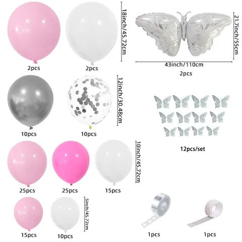 Macaron Pink Balloon Arch Decoration With Butterfly Stickers Latex Aluminum Foil Balloons For Wedding Birthday Party Decor