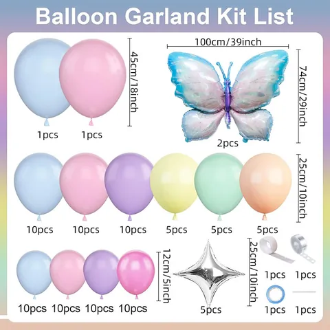 Macaron Candy Color Balloon Arch Garland With Laser Butterfly Star Foil Balloons For Birthday Party Wedding Decoration
