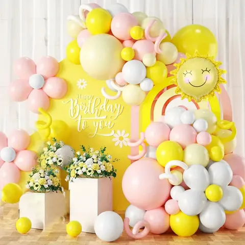Kit Ghirlanda di Palloncini Sole Margherita Macaron Palloncini in Lattice e Alluminio per Decorazione Festa di Compleanno Arco