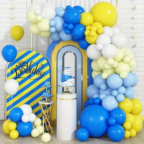 Macaron Blue Series Balloon Arch Garland Set Latex Blue Yellow White Balloons For Birthday Graduation Wedding Party Decorations