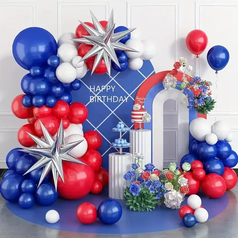 Arco di Palloncini Giorno dell'Indipendenza Kit Ghirlanda Rosso Bianco Blu Lattice Con Palloncini Foil Stella Esplosiva