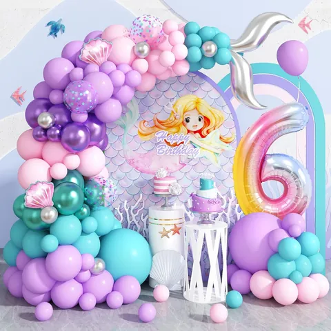 Mermaid Birthday Party Balloon Garland Arch Decoration Latex Aluminum Foil Tail Shell For Kids Ocean Birthday Celebration