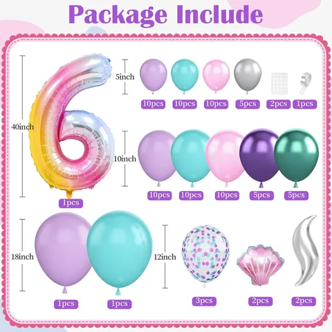 Mermaid Birthday Party Balloon Garland Arch Decoration Latex Aluminum Foil Tail Shell For Kids Ocean Birthday Celebration