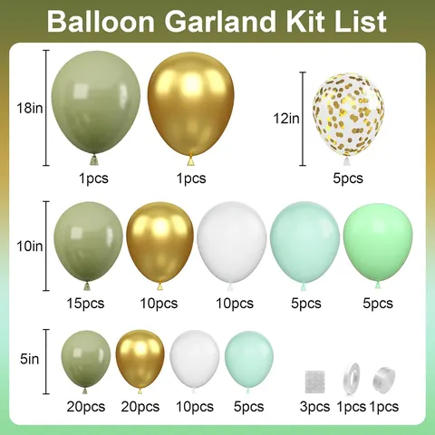 Avocado Green Sage Green Balloon Arch Kit With Palm Leaves Gold White Confetti Balloons For Wedding Birthday Party Decoration