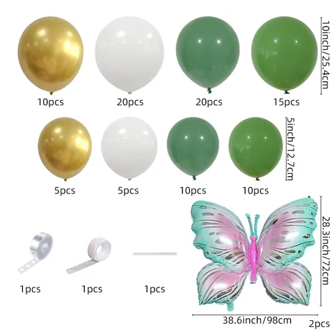 Sage Green Butterfly Balloon Garland Kit Cream White Gold Latex Foil Balloons For Birthday Wedding Party Decorations
