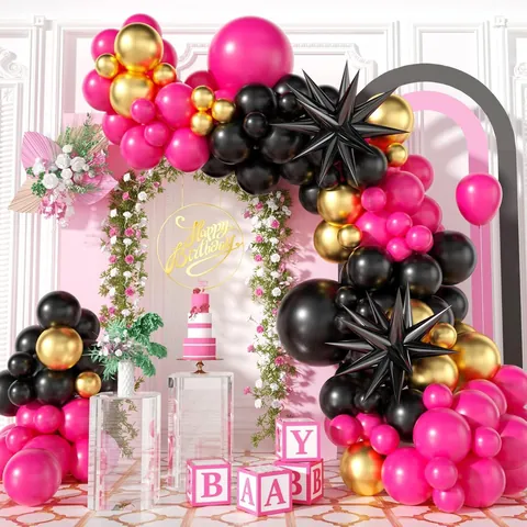 Black Pink Disco Balloon Arch Explosion Star Metallic Gold Balloon Garland For Wedding Bachelorette Birthday Decoration