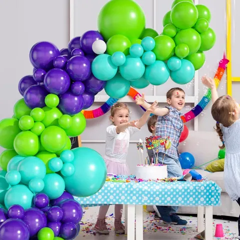 Blue Purple Green Balloon Garland Arch Kit With Gold Happy Birthday Sign Latex Balloons For Birthday Wedding Decoration