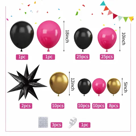 Arche Ballons Noir Rose Or Guirlande Avec Étoiles Explosion Pour Mariage Enterrement Vie Jeune Fille Déco Anniversaire
