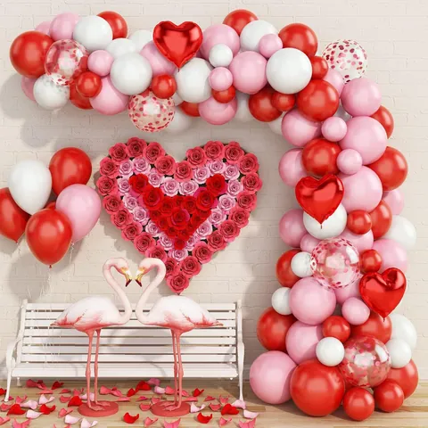 Kit Arco Ghirlanda Palloncini Cuore Rosso Rosa Bianco San Valentino Coriandoli Lattice Alluminio Palloncini per Matrimonio Proposta Anniversario Decorazioni
