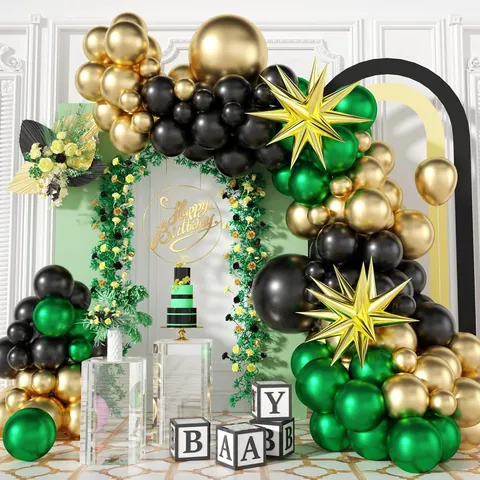 Ghirlanda Arco di Palloncini Metallici Oro Verde Con Palloncini in Alluminio Stella Esplosiva per Decorazione Festa di Compleanno