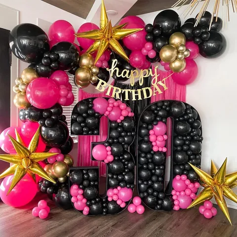 Black Pink Disco Balloon Arch Explosion Star Metallic Gold Balloon Garland For Wedding Bachelorette Birthday Decoration